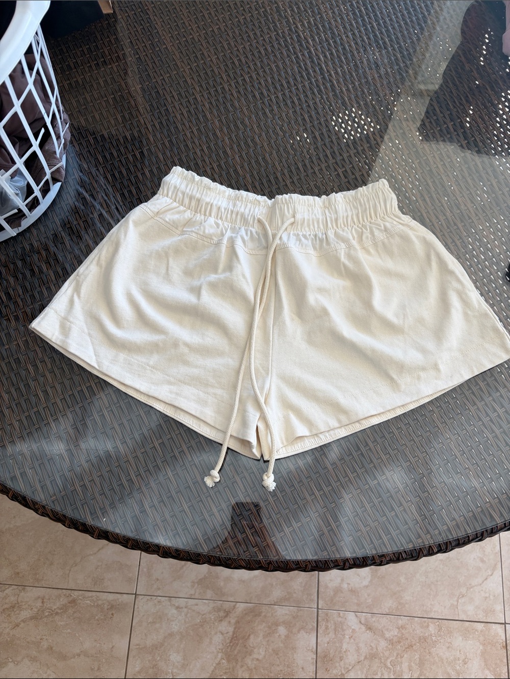 Zara Cream Elastic Waist Drawstring Athletic Shorts
